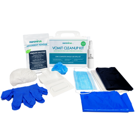 Refillable Vomit Cleanup Kit in White Plastic Case