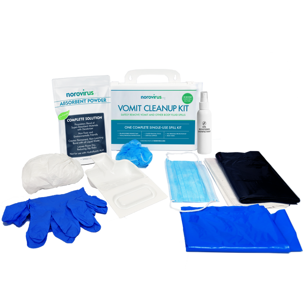 Refillable Vomit Cleanup Kit in White Plastic Case